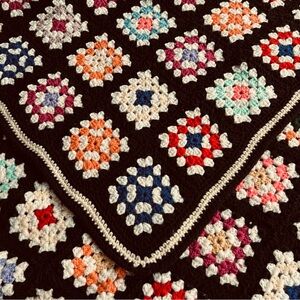 Vintage Hand Crochet Granny Square Blanket 50' x 80"
